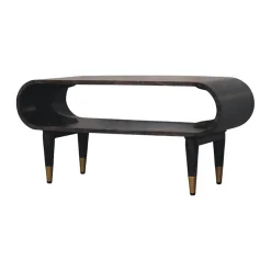 Artisan Furniture Bois massif courbé Edge Media avec détails en laiton, 1 niche ouverte, marron foncé
