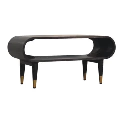 Artisan Furniture Bois massif courbé Edge Media avec détails en laiton, 1 niche ouverte, marron foncé