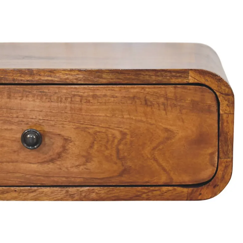 Artisan Furniture Bois massif Avora châtaignier 1 tiroir table de chevet à fixation murale, marron foncé