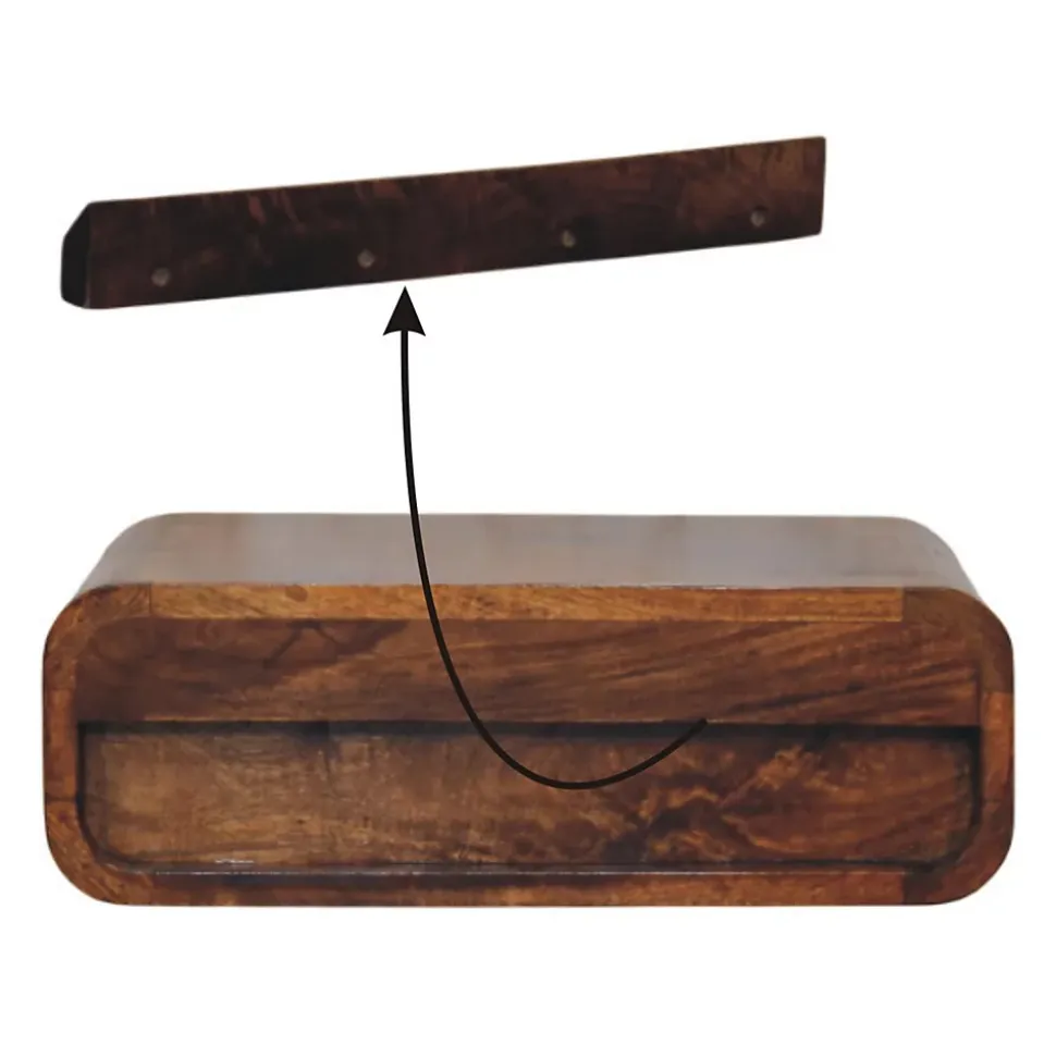 Artisan Furniture Bois massif Avora châtaignier 1 tiroir table de chevet à fixation murale, marron foncé