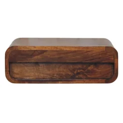 Artisan Furniture Bois massif Avora châtaignier 1 tiroir table de chevet à fixation murale, marron foncé