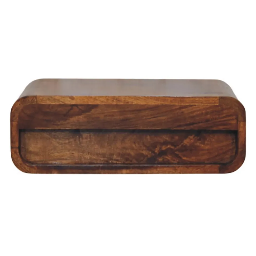 Artisan Furniture Bois massif Avora châtaignier 1 tiroir table de chevet à fixation murale, marron foncé