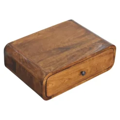 Artisan Furniture Bois massif Avora châtaignier 1 tiroir table de chevet à fixation murale, marron foncé