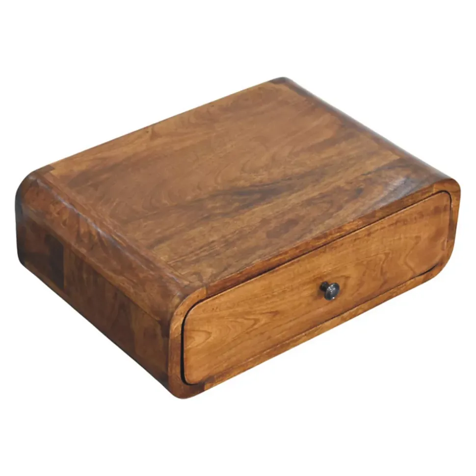 Artisan Furniture Bois massif Avora châtaignier 1 tiroir table de chevet à fixation murale, marron foncé