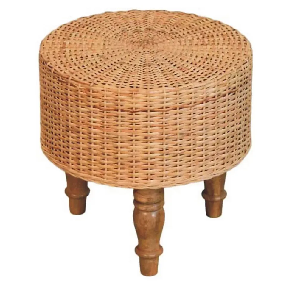 Artisan Furniture Bois massif Regency rond tressé tabouret, beige