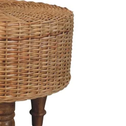 Artisan Furniture Bois massif Regency rond tressé tabouret, beige