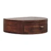 Artisan Furniture Bois massif miel caramel arrondi table de chevet à fixation murale, 1 tiroir, marron foncé