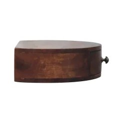 Artisan Furniture Bois massif miel caramel arrondi table de chevet à fixation murale, 1 tiroir, marron foncé