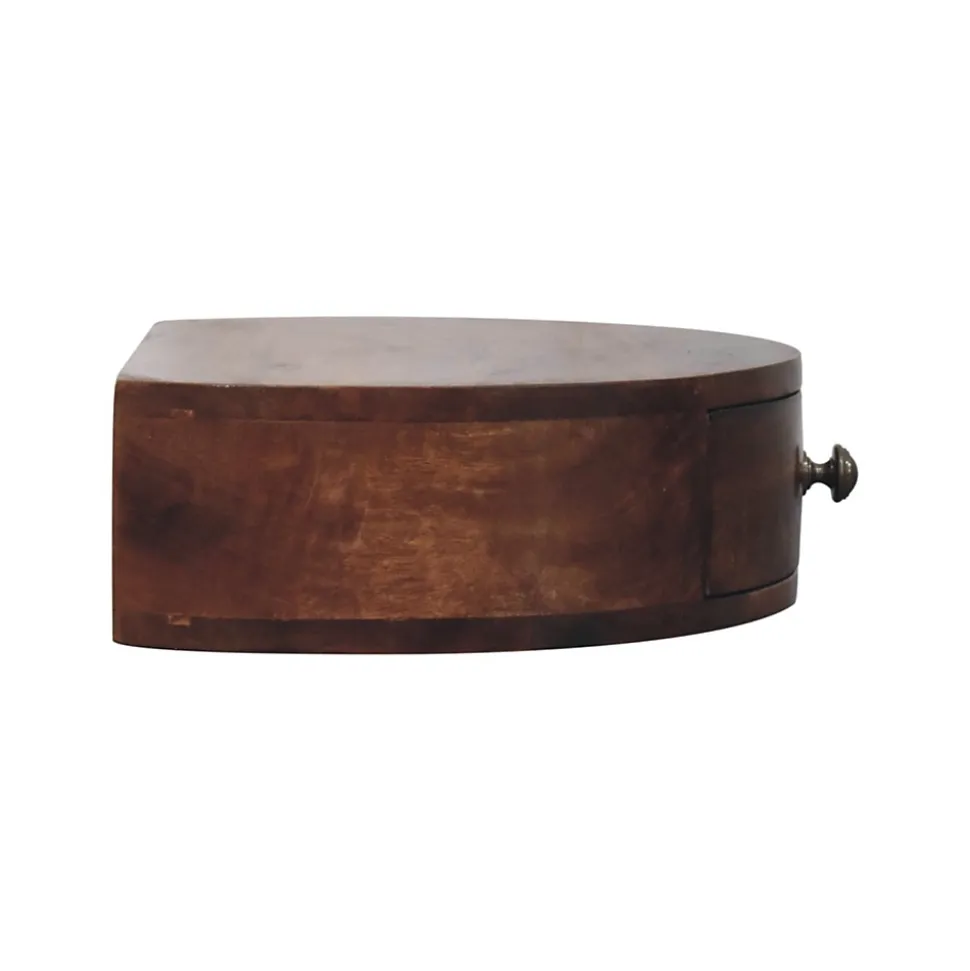 Artisan Furniture Bois massif miel caramel arrondi table de chevet à fixation murale, 1 tiroir, marron foncé