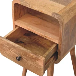 Artisan Furniture Bois massif Mini effet chêne Curve ouvert table de chevet, 1 tiroir et niche ouverte, beige