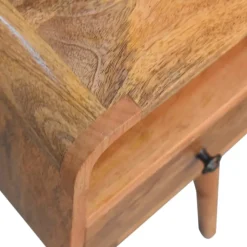 Artisan Furniture Bois massif Mini effet chêne Curve ouvert table de chevet, 1 tiroir et niche ouverte, beige