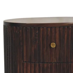 Artisan Furniture Bois massif courbé cannelé 3 tiroir table de chevet, marron foncé