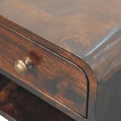 Artisan Furniture Bois massif Mini courbé noyer de Californie table de chevet à fixation murale avec niche ouverte, 1 tiroir