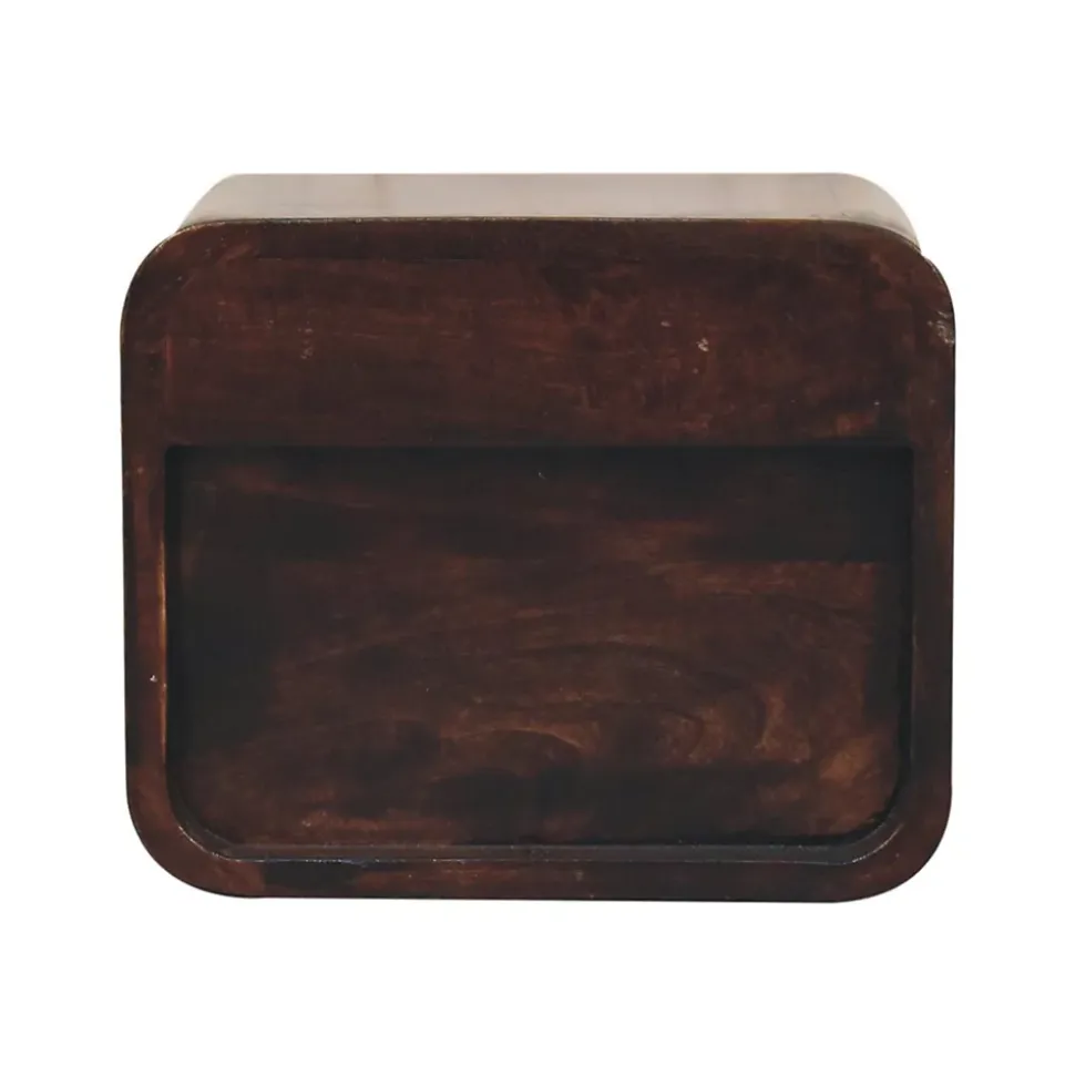 Artisan Furniture Bois massif Mini courbé noyer de Californie table de chevet à fixation murale avec niche ouverte, 1 tiroir