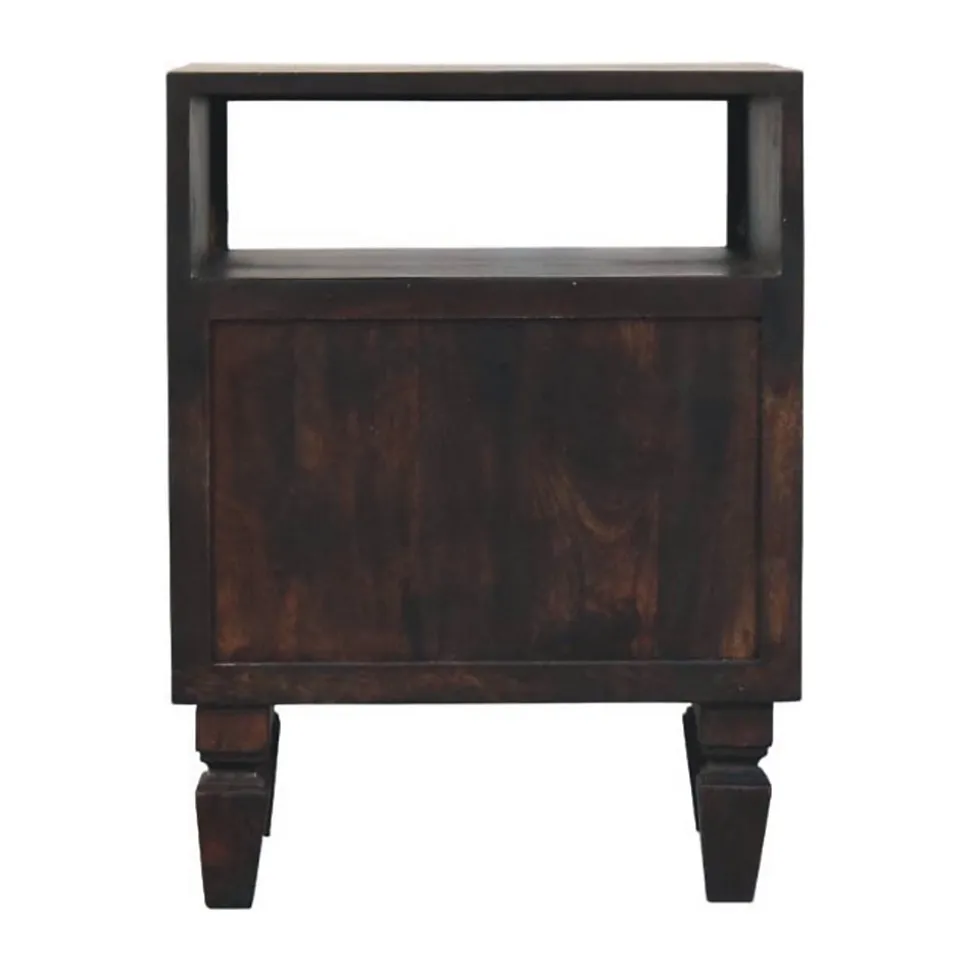 Artisan Furniture Bois massif Arno table de chevet, 2 tiroirs, 1 niche ouverte, marron foncé