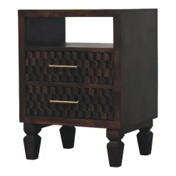Artisan Furniture Bois massif Arno table de chevet, 2 tiroirs, 1 niche ouverte, marron foncé