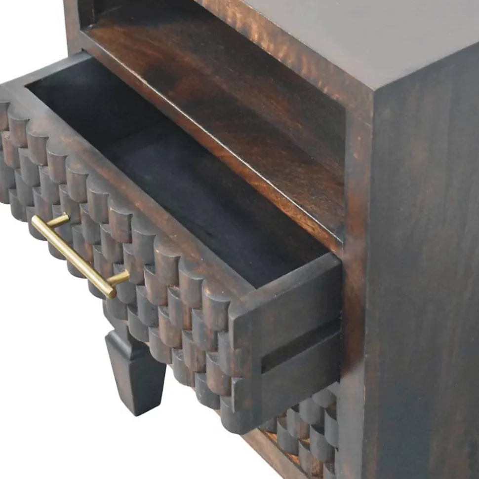 Artisan Furniture Bois massif Arno table de chevet, 2 tiroirs, 1 niche ouverte, marron foncé