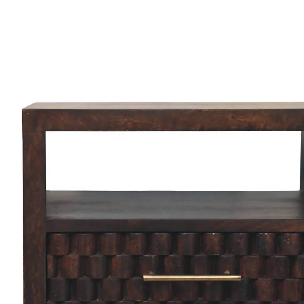 Artisan Furniture Bois massif Arno table de chevet, 2 tiroirs, 1 niche ouverte, marron foncé