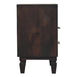 Artisan Furniture Bois massif Arno table de chevet, 2 tiroirs, 1 niche ouverte, marron foncé