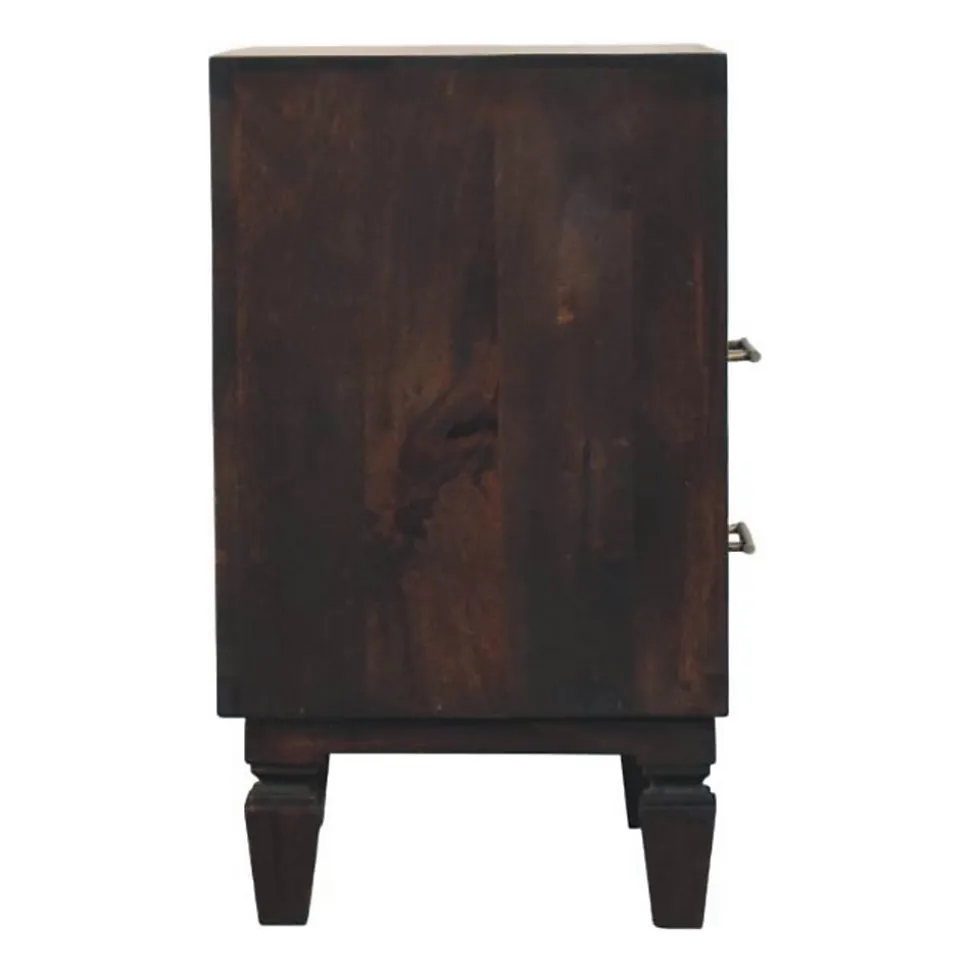 Artisan Furniture Bois massif Arno table de chevet, 2 tiroirs, 1 niche ouverte, marron foncé