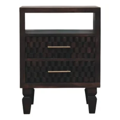 Artisan Furniture Bois massif Arno table de chevet, 2 tiroirs, 1 niche ouverte, marron foncé