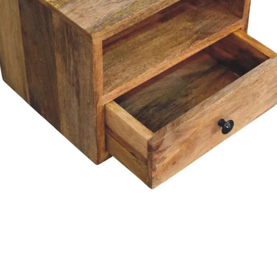 Artisan Furniture Bois massif Solis table de chevet à fixation murale, 1 tiroir et niche ouverte, effet chêne, marron