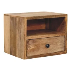 Artisan Furniture Bois massif Solis table de chevet à fixation murale, 1 tiroir et niche ouverte, effet chêne, marron