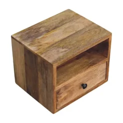 Artisan Furniture Bois massif Solis table de chevet à fixation murale, 1 tiroir et niche ouverte, effet chêne, marron