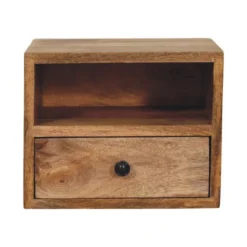 Artisan Furniture Bois massif Solis table de chevet à fixation murale, 1 tiroir et niche ouverte, effet chêne, marron