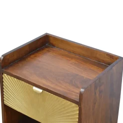 Artisan Furniture Bois massif Manila Gold One Drawer table de chevet, 1 étagère, Darl marron & doré