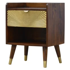 Artisan Furniture Bois massif Manila Gold One Drawer table de chevet, 1 étagère, Darl marron & doré