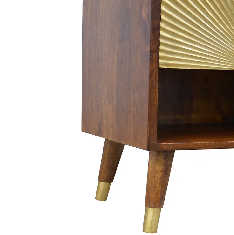 Artisan Furniture Bois massif Manila Gold One Drawer table de chevet, 1 étagère, Darl marron & doré