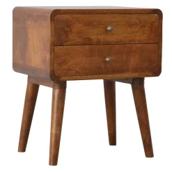 Artisan Furniture Bois massif courbé châtaignier table de chevet, 2 tiroirs, marron foncé
