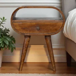 Artisan Furniture Bois massif châtaignier 1 tiroir table de chevet, 1 étagère, marron