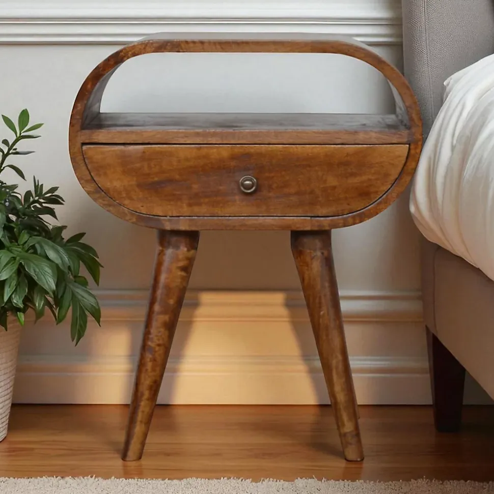 Artisan Furniture Bois massif châtaignier 1 tiroir table de chevet, 1 étagère, marron