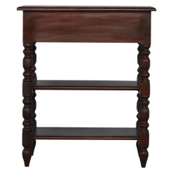 Artisan Furniture Bois massif tourné table d'appoint, 1 tiroir, 2 étagères, marron