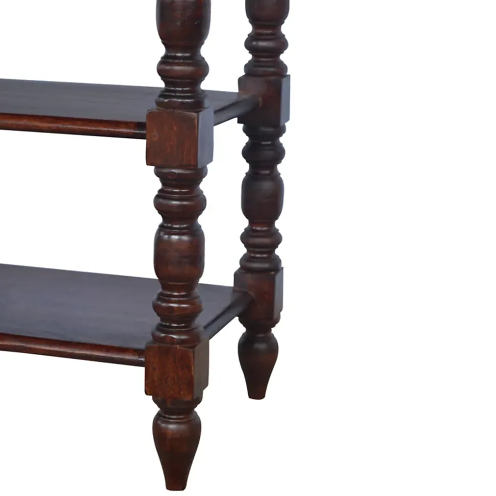Artisan Furniture Bois massif tourné table d'appoint, 1 tiroir, 2 étagères, marron