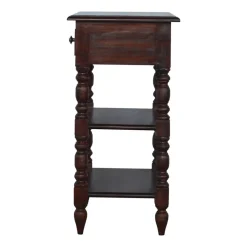 Artisan Furniture Bois massif tourné table d'appoint, 1 tiroir, 2 étagères, marron