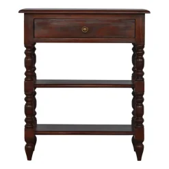 Artisan Furniture Bois massif tourné table d'appoint, 1 tiroir, 2 étagères, marron