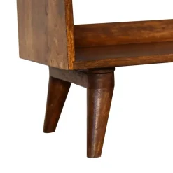 Artisan Furniture Bois massif lin couleur boue Nordic Storage banc, rembourré, 1 étagère, marron