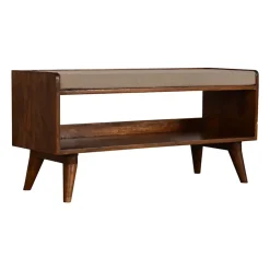 Artisan Furniture Bois massif lin couleur boue Nordic Storage banc, rembourré, 1 étagère, marron