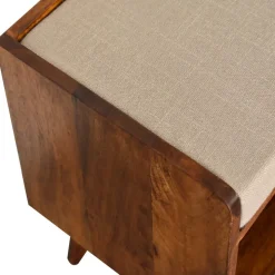 Artisan Furniture Bois massif lin couleur boue Nordic Storage banc, rembourré, 1 étagère, marron