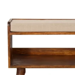 Artisan Furniture Bois massif lin couleur boue Nordic Storage banc, rembourré, 1 étagère, marron