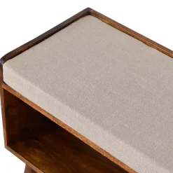 Artisan Furniture Bois massif lin couleur boue Nordic Storage banc, rembourré, 1 étagère, marron