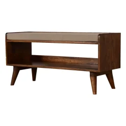 Artisan Furniture Bois massif lin couleur boue Nordic Storage banc, rembourré, 1 étagère, marron
