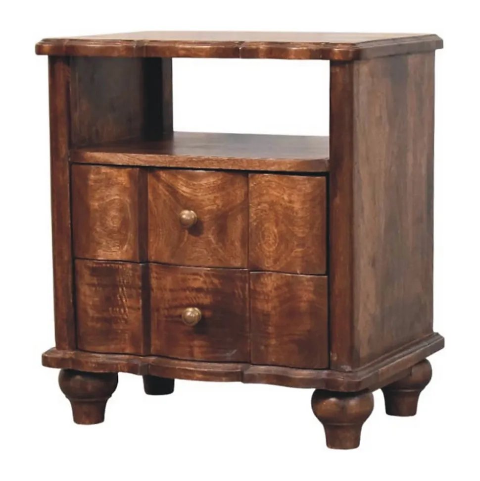 Artisan Furniture Bois massif 2 tiroir table de chevet avec ouvert étagère, marron