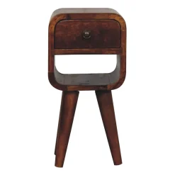 Artisan Furniture Bois massif Extra Mini châtaignier Curve Lower table de chevet, 1 tiroir, 1 étagère, marron