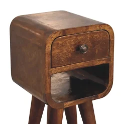 Artisan Furniture Bois massif Extra Mini châtaignier Curve Lower table de chevet, 1 tiroir, 1 étagère, marron