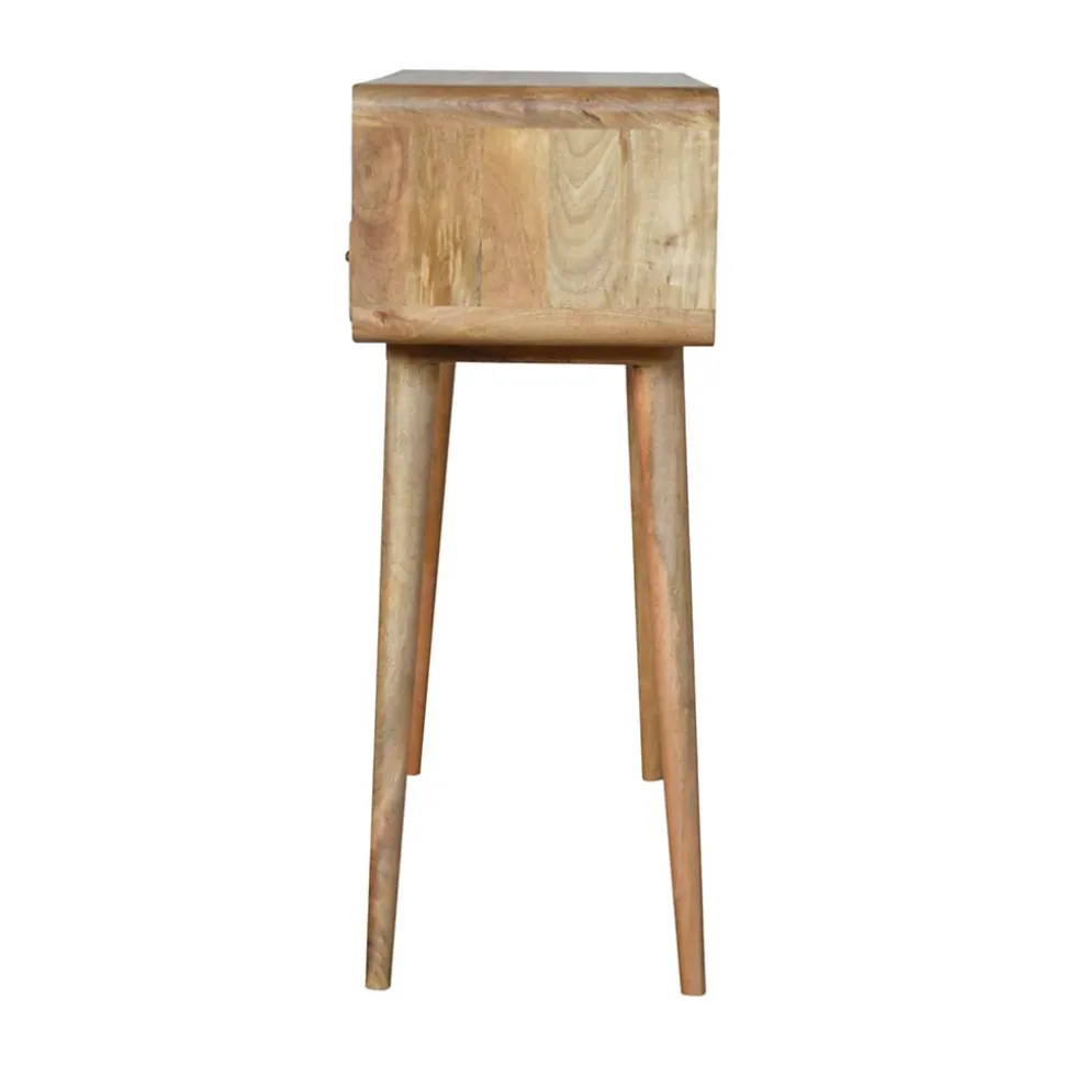 Artisan Furniture Bois massif courbé effet chêne console, 2 tiroirs, 1 étagère, beige