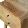 Artisan Furniture Bois massif courbé effet chêne table de chevet, 2 tiroirs, beige